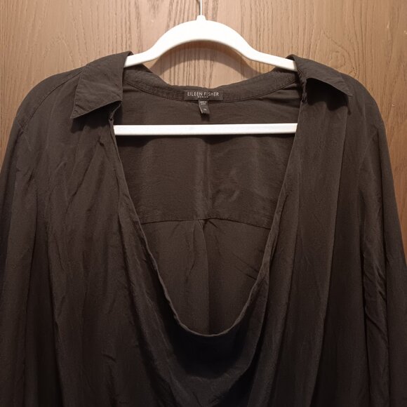 Eileen Fisher Woman black silk drape U-neck popover blouse plus size 2X - Picture 5 of 10